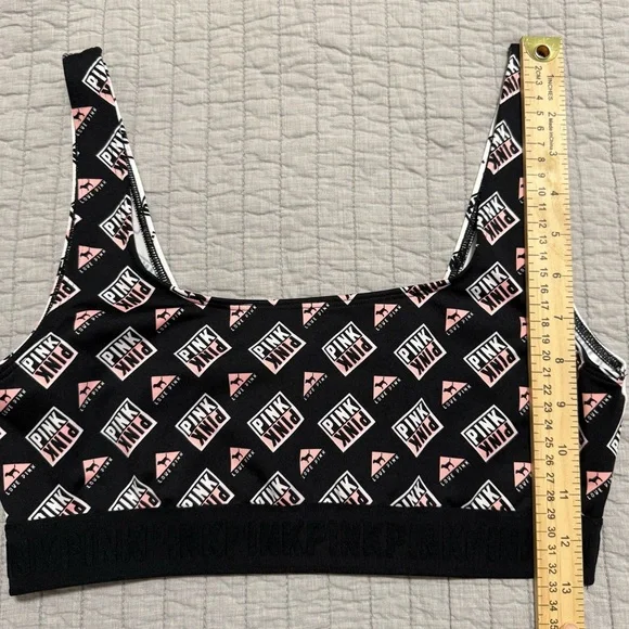 Victoria's Secret PINK Ultimate Sports Bra Black White Pink Logo Size Large - Picture 4 of 9